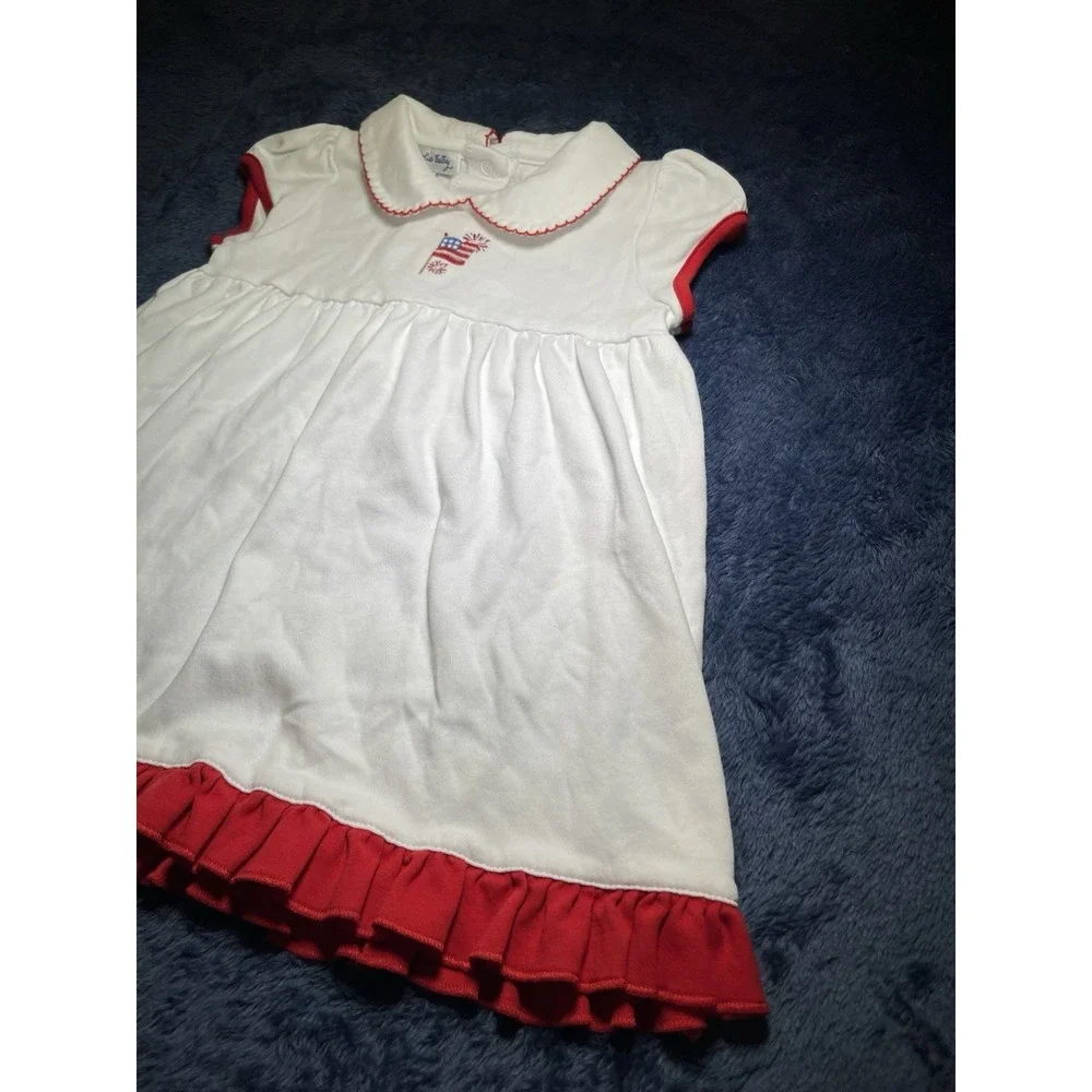 Magnolia Baby White USA Flag Red Accents White Collar Dress 24 Month Pima Cotton